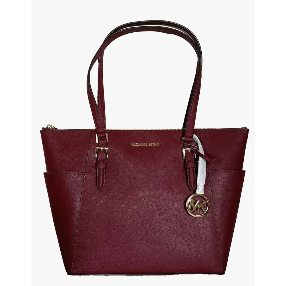 New Michael Kors Charlotte Large Shoulder Tote Leather Dark Cherry